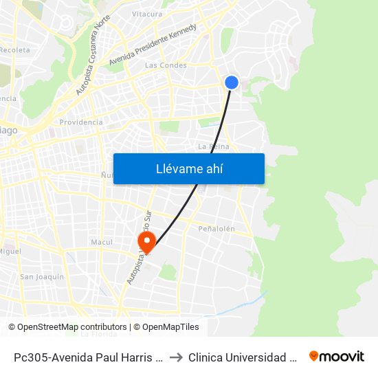 Pc305-Avenida Paul Harris / Esq. Av. Cristóbal Colón to Clinica Universidad De Chile Paseo Quilin map