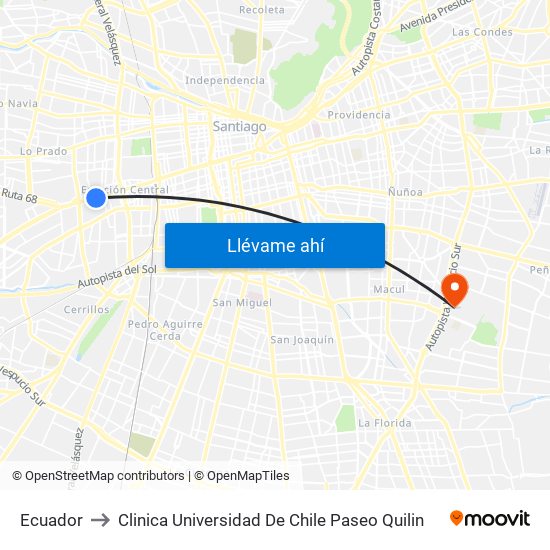 Ecuador to Clinica Universidad De Chile Paseo Quilin map