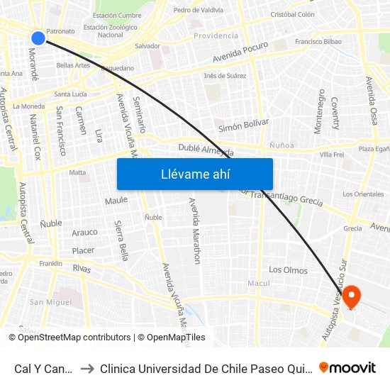 Cal Y Canto to Clinica Universidad De Chile Paseo Quilin map