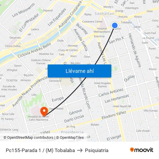 Pc155-Parada 1 / (M) Tobalaba to Psiquiatría map