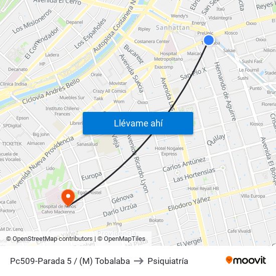 Pc509-Parada 5 / (M) Tobalaba to Psiquiatría map