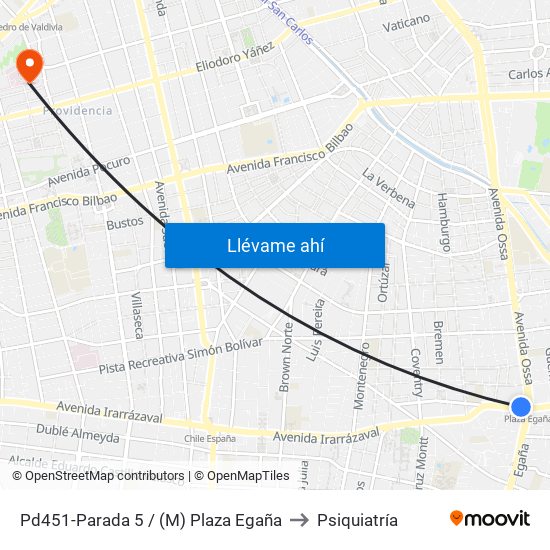 Pd451-Parada 5 / (M) Plaza Egaña to Psiquiatría map