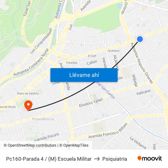 Pc160-Parada 4 / (M) Escuela Militar to Psiquiatría map