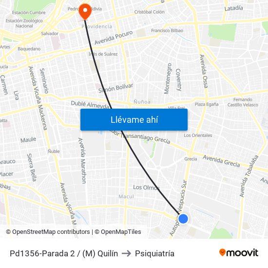 Pd1356-Parada 2 / (M) Quilín to Psiquiatría map