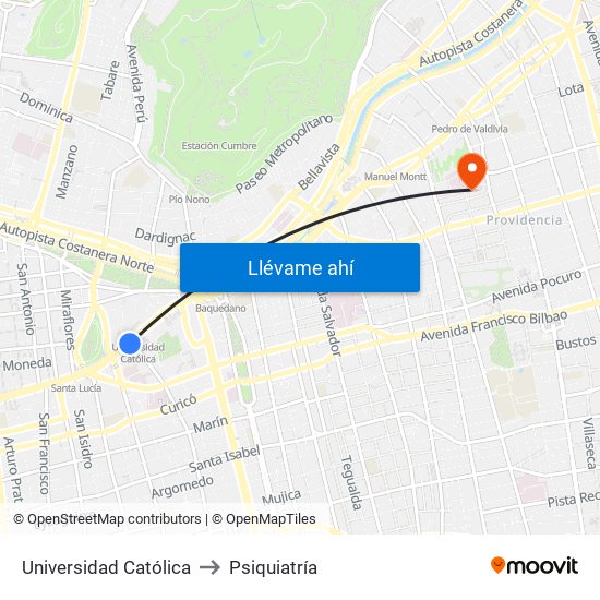 Universidad Católica to Psiquiatría map