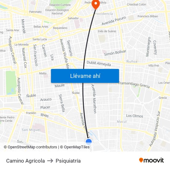 Camino Agrícola to Psiquiatría map