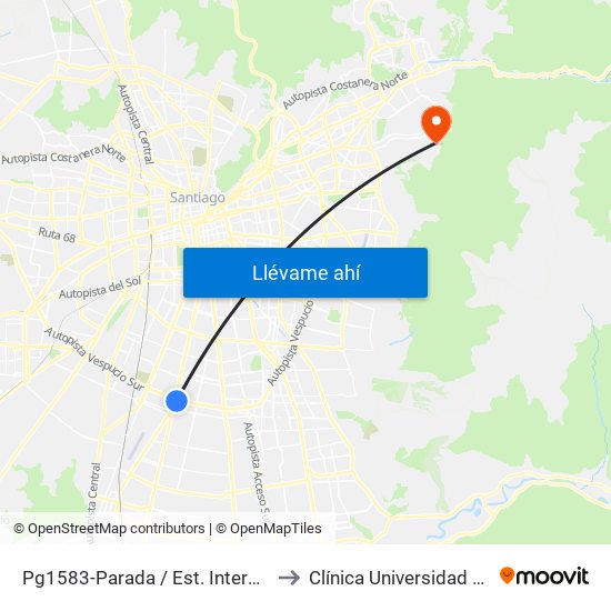 Pg1583-Parada / Est. Intermodal La Cisterna to Clínica Universidad de Los Andes map
