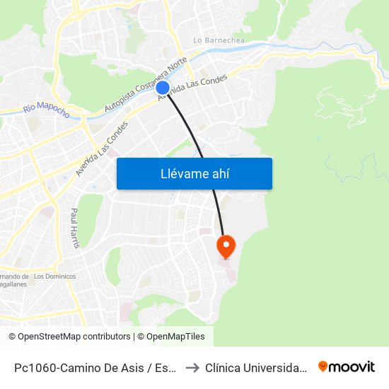 Pc1060-Camino De Asis / Esq. Escrivá De Balaguer to Clínica Universidad de Los Andes map