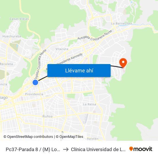 Pc37-Parada 8 / (M) Los Leones to Clínica Universidad de Los Andes map