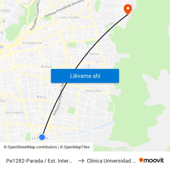 Pe1282-Parada / Est. Intermodal De La Florida to Clínica Universidad de Los Andes map