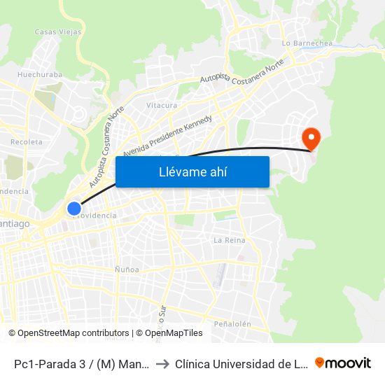 Pc1-Parada 3 / (M) Manuel Montt to Clínica Universidad de Los Andes map