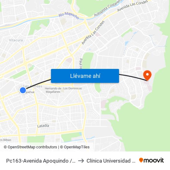 Pc163-Avenida Apoquindo / Esq. La Capitanía to Clínica Universidad de Los Andes map