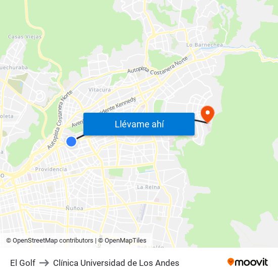 El Golf to Clínica Universidad de Los Andes map