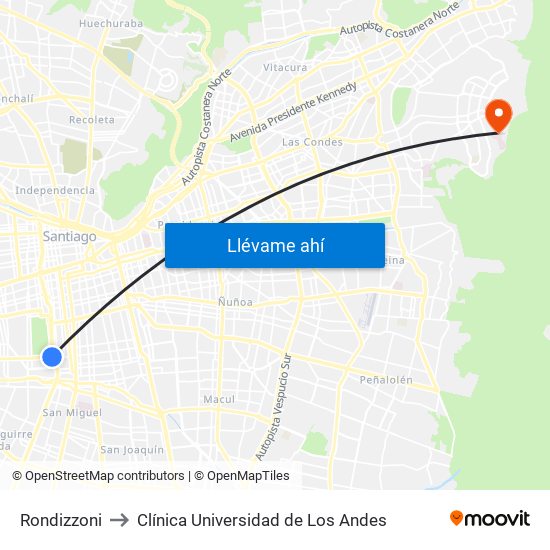 Rondizzoni to Clínica Universidad de Los Andes map