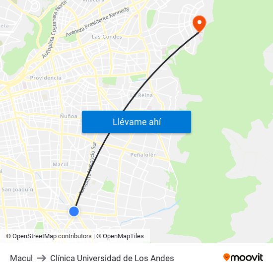 Macul to Clínica Universidad de Los Andes map