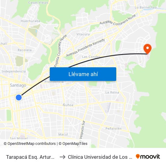Tarapacá Esq. Arturo Prat to Clínica Universidad de Los Andes map