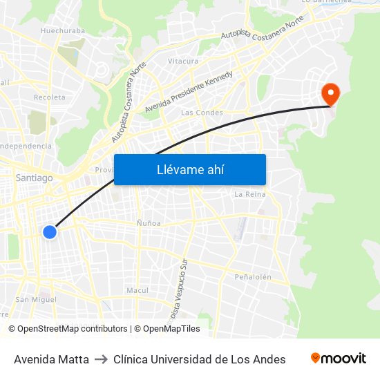 Avenida Matta to Clínica Universidad de Los Andes map