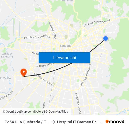 Pc541-La Quebrada / Esq. Av. Paul Harris to Hospital El Carmen Dr. Luis Valentín Ferrada map