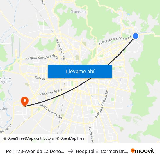 Pc1123-Avenida La Dehesa / Esq. Av. Las Condes to Hospital El Carmen Dr. Luis Valentín Ferrada map