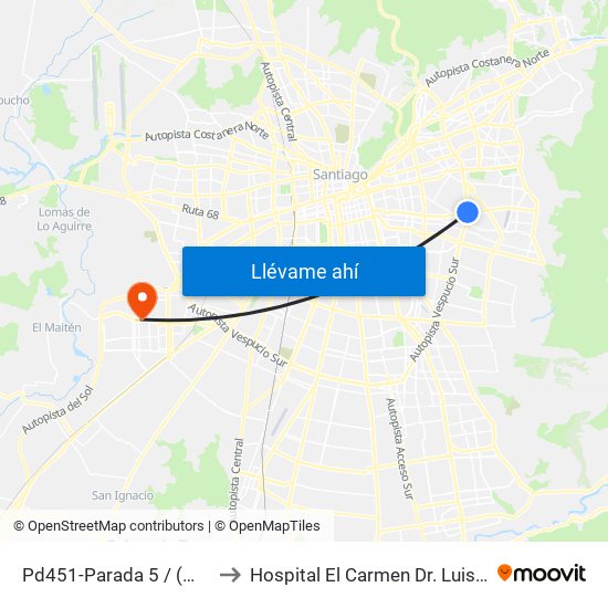 Pd451-Parada 5 / (M) Plaza Egaña to Hospital El Carmen Dr. Luis Valentín Ferrada map