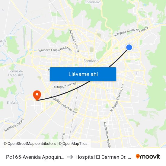 Pc165-Avenida Apoquindo / Esq. E. Dell'Orto to Hospital El Carmen Dr. Luis Valentín Ferrada map