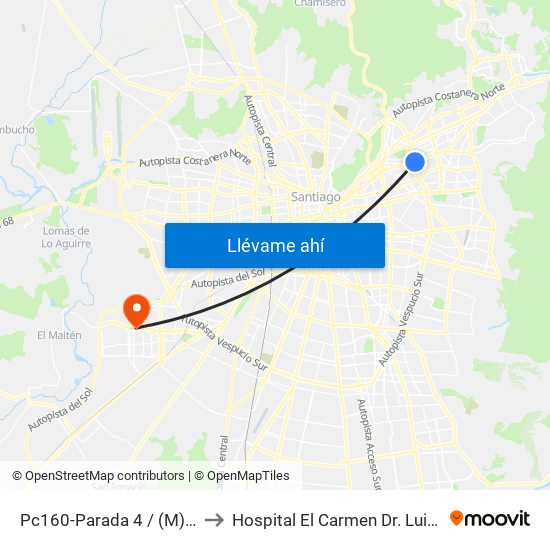 Pc160-Parada 4 / (M) Escuela Militar to Hospital El Carmen Dr. Luis Valentín Ferrada map