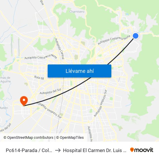 Pc614-Parada / Colegio Hebreo to Hospital El Carmen Dr. Luis Valentín Ferrada map