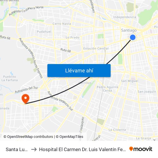 Santa Lucía to Hospital El Carmen Dr. Luis Valentín Ferrada map