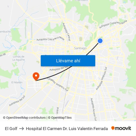 El Golf to Hospital El Carmen Dr. Luis Valentín Ferrada map
