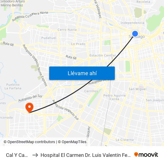 Cal Y Canto to Hospital El Carmen Dr. Luis Valentín Ferrada map