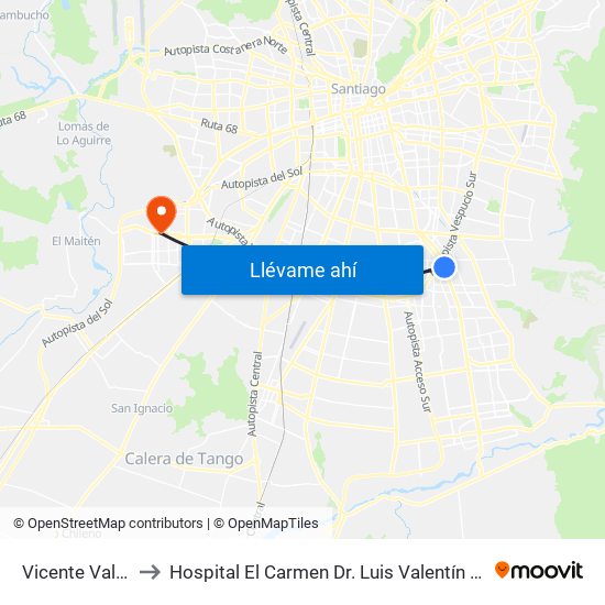 Vicente Valdés to Hospital El Carmen Dr. Luis Valentín Ferrada map