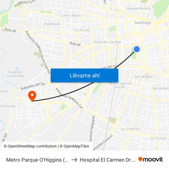 Metro Parque O'Higgins (Av. Tupper Esq. Av. Viel) to Hospital El Carmen Dr. Luis Valentín Ferrada map