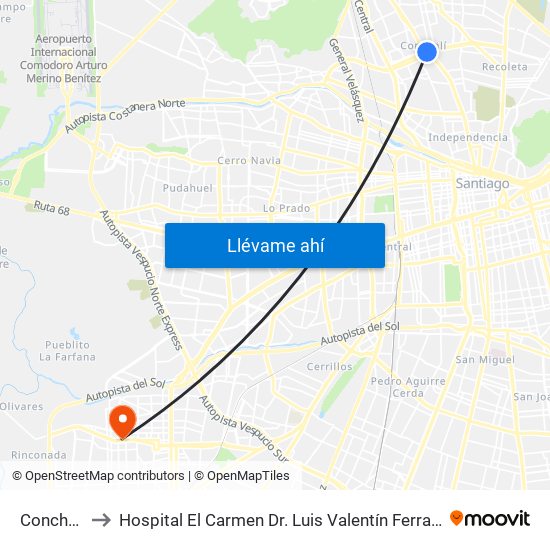 Conchalí to Hospital El Carmen Dr. Luis Valentín Ferrada map