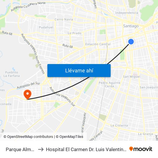 Parque Almagro to Hospital El Carmen Dr. Luis Valentín Ferrada map