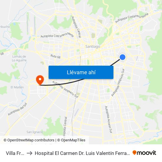 Villa Frei to Hospital El Carmen Dr. Luis Valentín Ferrada map