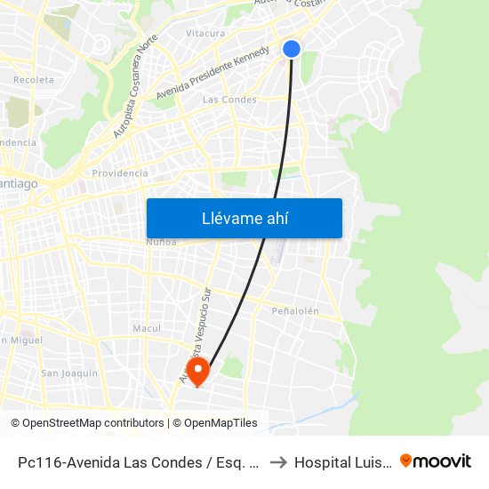 Pc116-Avenida Las Condes / Esq. G. Fuenzalida to Hospital Luis Tisné map