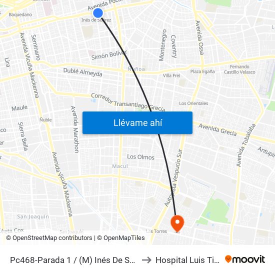 Pc468-Parada 1 / (M) Inés De Suarez to Hospital Luis Tisné map