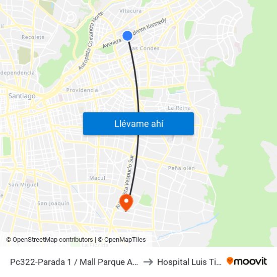 Pc322-Parada 1 / Mall Parque Arauco to Hospital Luis Tisné map