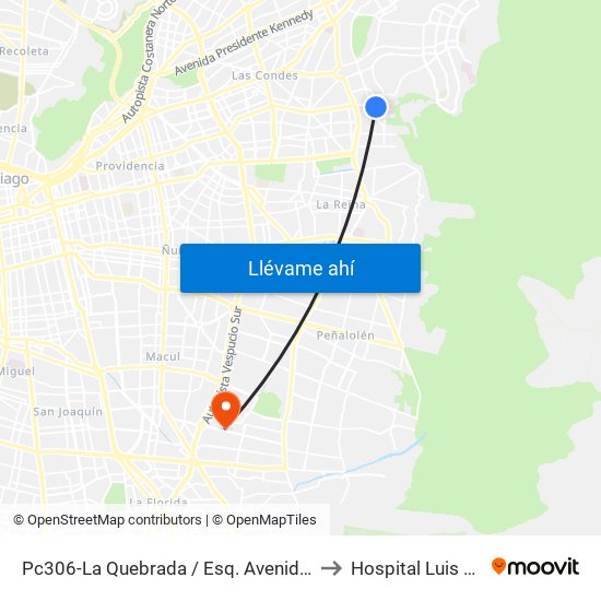 Pc306-La Quebrada / Esq. Avenida La Paz to Hospital Luis Tisné map