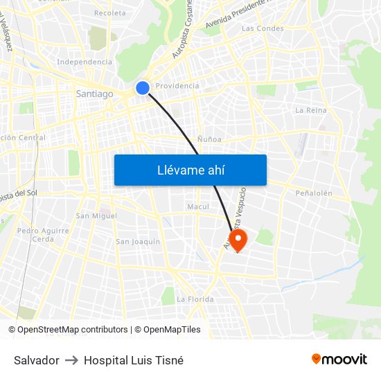 Salvador to Hospital Luis Tisné map