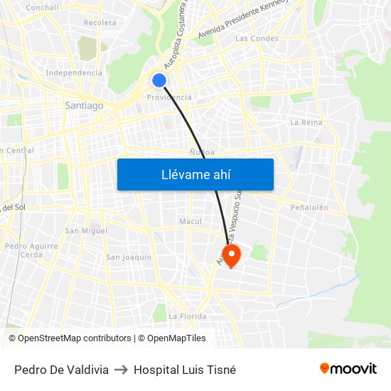 Pedro De Valdivia to Hospital Luis Tisné map