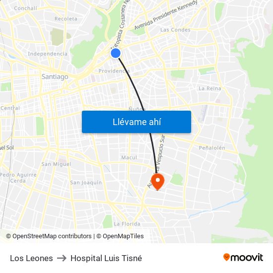 Los Leones to Hospital Luis Tisné map