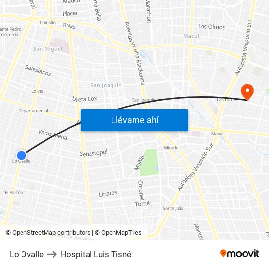 Lo Ovalle to Hospital Luis Tisné map