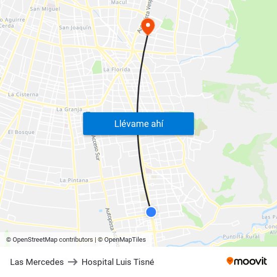 Las Mercedes to Hospital Luis Tisné map