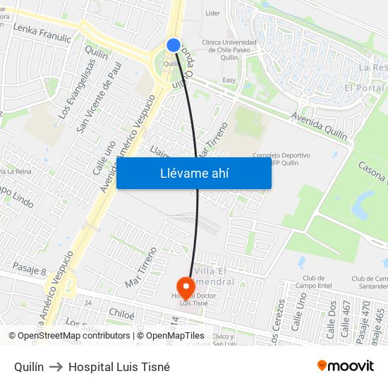 Quilín to Hospital Luis Tisné map