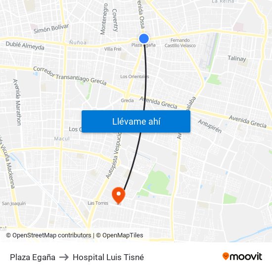 Plaza Egaña to Hospital Luis Tisné map