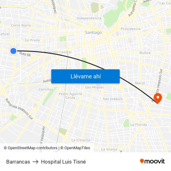 Barrancas to Hospital Luis Tisné map