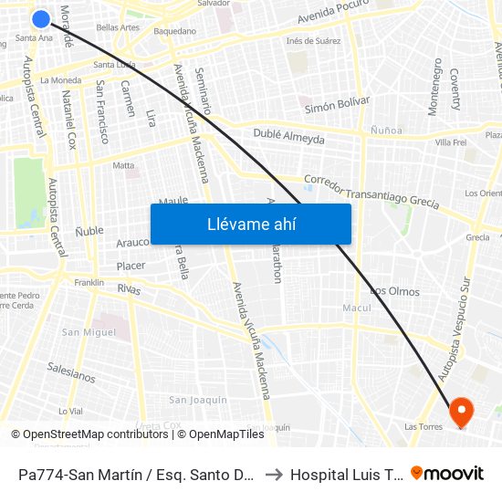 Pa774-San Martín / Esq. Santo Domingo to Hospital Luis Tisné map