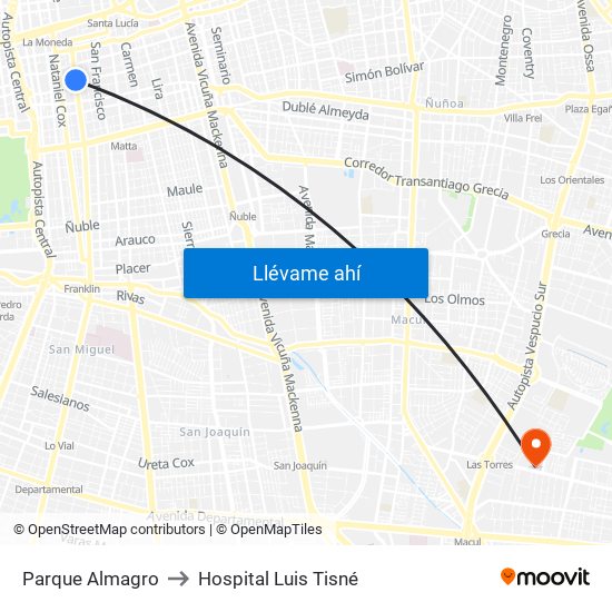 Parque Almagro to Hospital Luis Tisné map