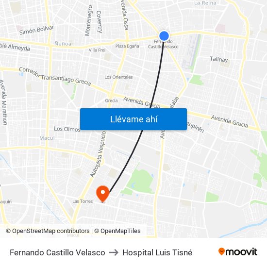 Fernando Castillo Velasco to Hospital Luis Tisné map